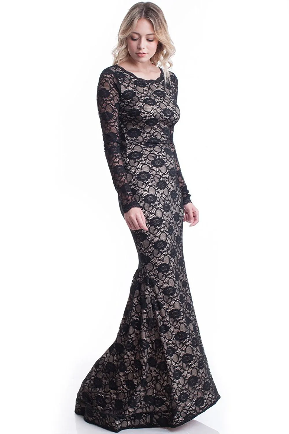 Long Black Dress Floor Length Formal Lace Mermaid Gown Maxi