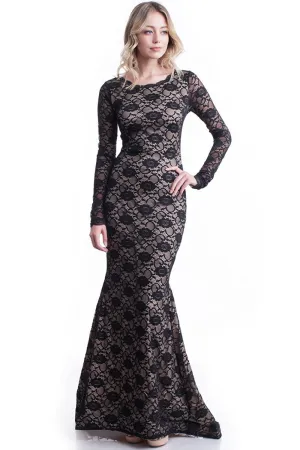 Long Black Dress Floor Length Formal Lace Mermaid Gown Maxi