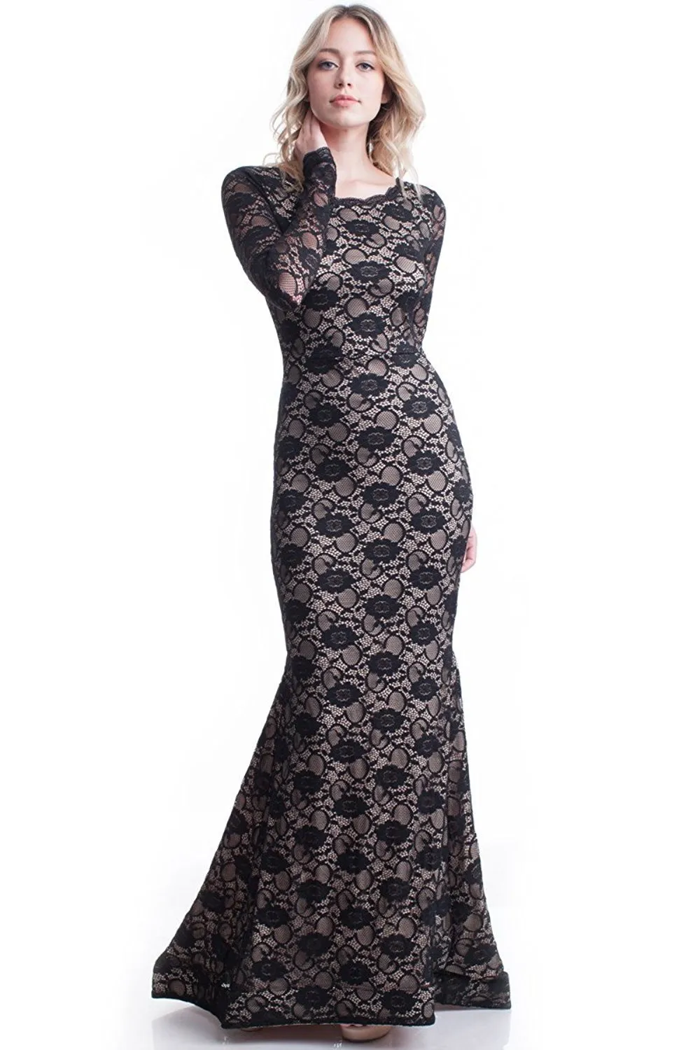 Long Black Dress Floor Length Formal Lace Mermaid Gown Maxi