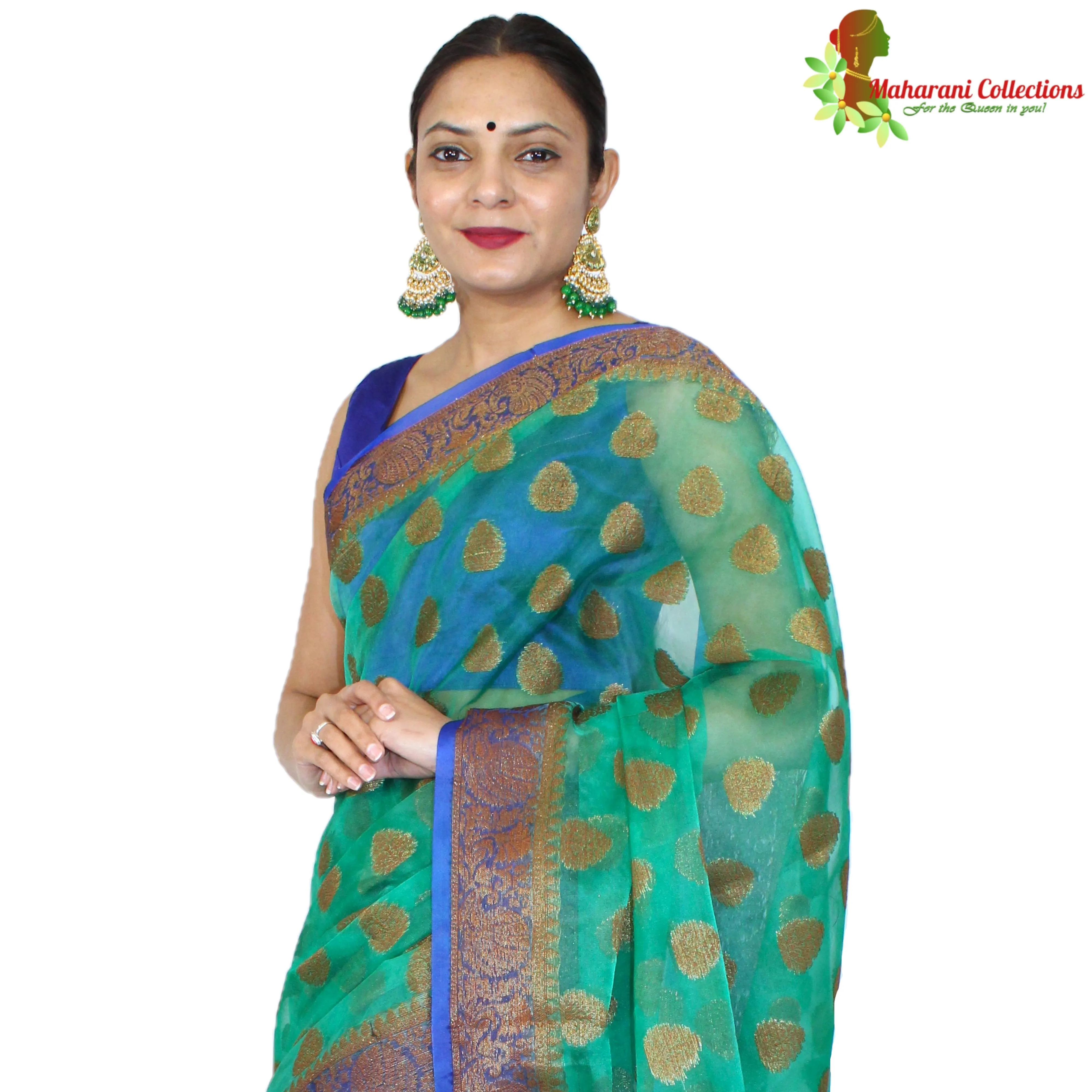 Maharani's Fancy Banarasi Silk Saree - Green (with Stitched Blouse and Petticoat)