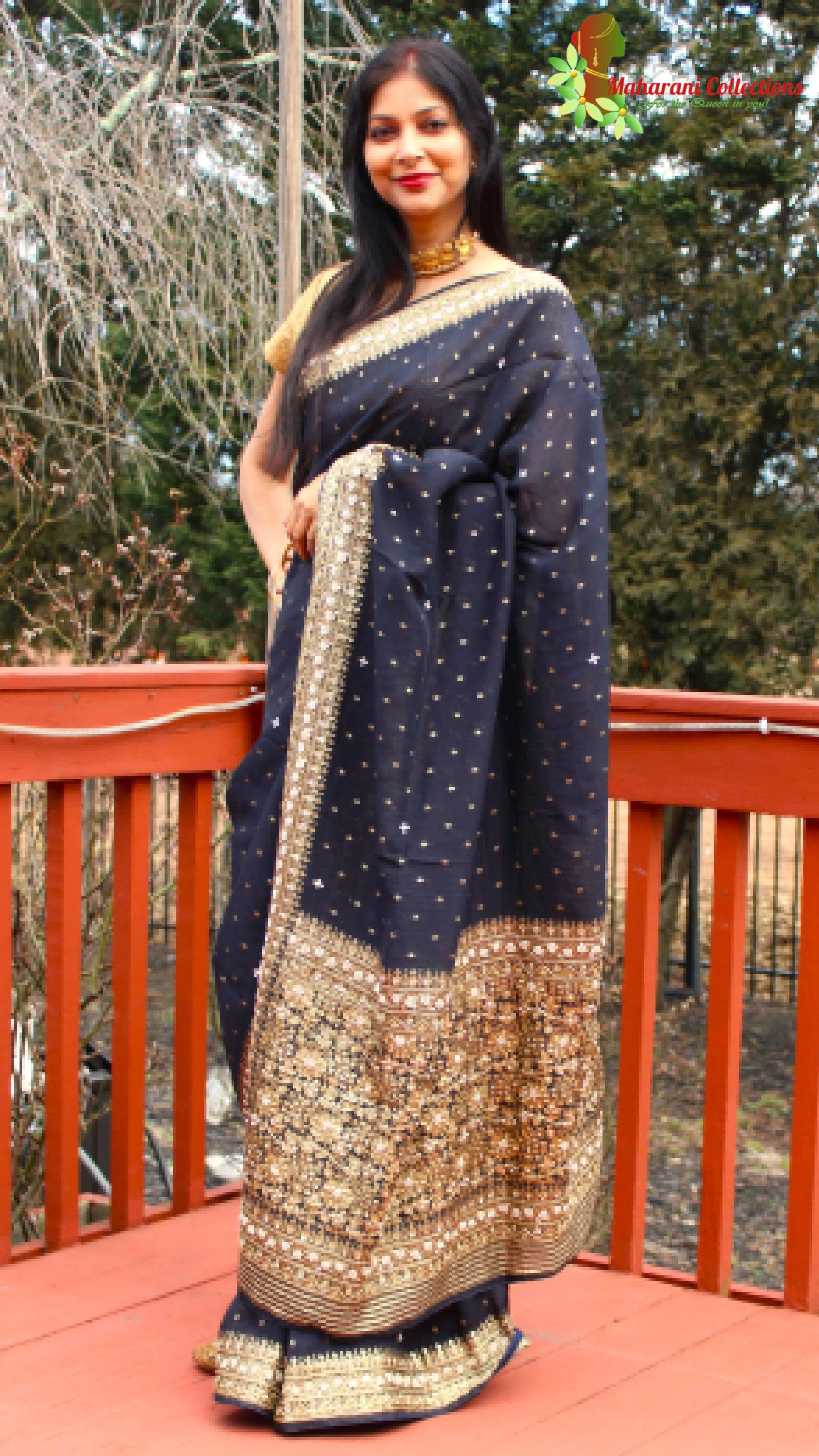 Maharani's Pure Banarasi Georgette Saree - Black (with Stitched Petticoat)