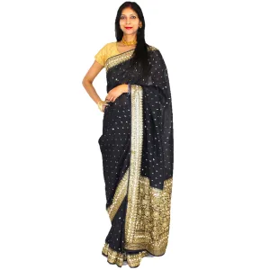 Maharani's Pure Banarasi Georgette Saree - Black (with Stitched Petticoat)