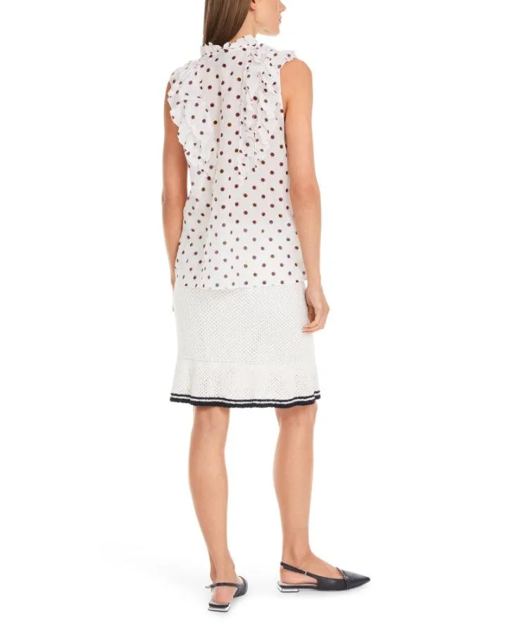 Marc Cain Polka Dot Ruffle Sleeveless Blouse