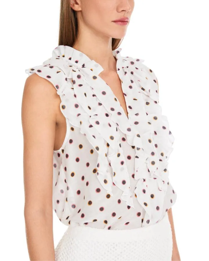 Marc Cain Polka Dot Ruffle Sleeveless Blouse