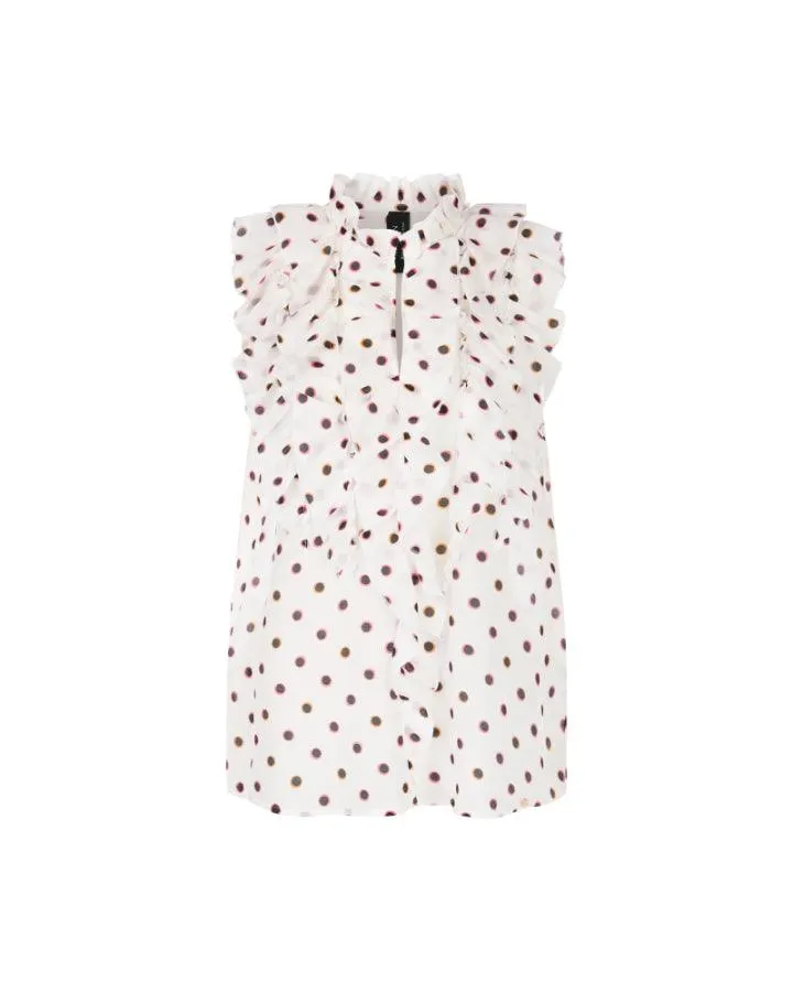 Marc Cain Polka Dot Ruffle Sleeveless Blouse