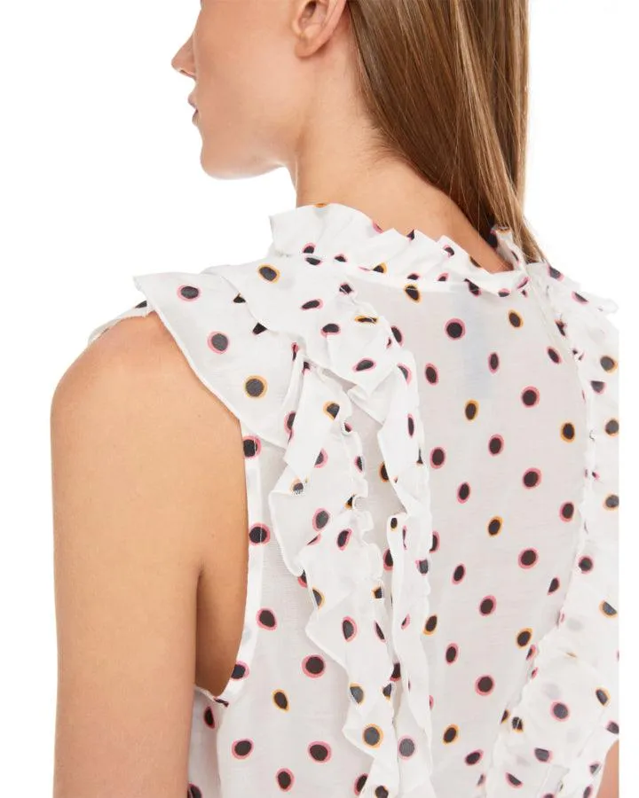 Marc Cain Polka Dot Ruffle Sleeveless Blouse