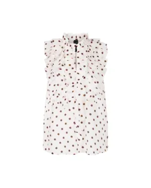 Marc Cain Polka Dot Ruffle Sleeveless Blouse
