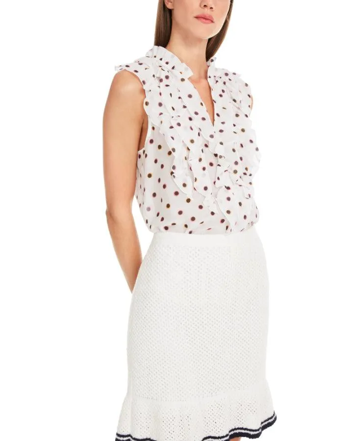 Marc Cain Polka Dot Ruffle Sleeveless Blouse