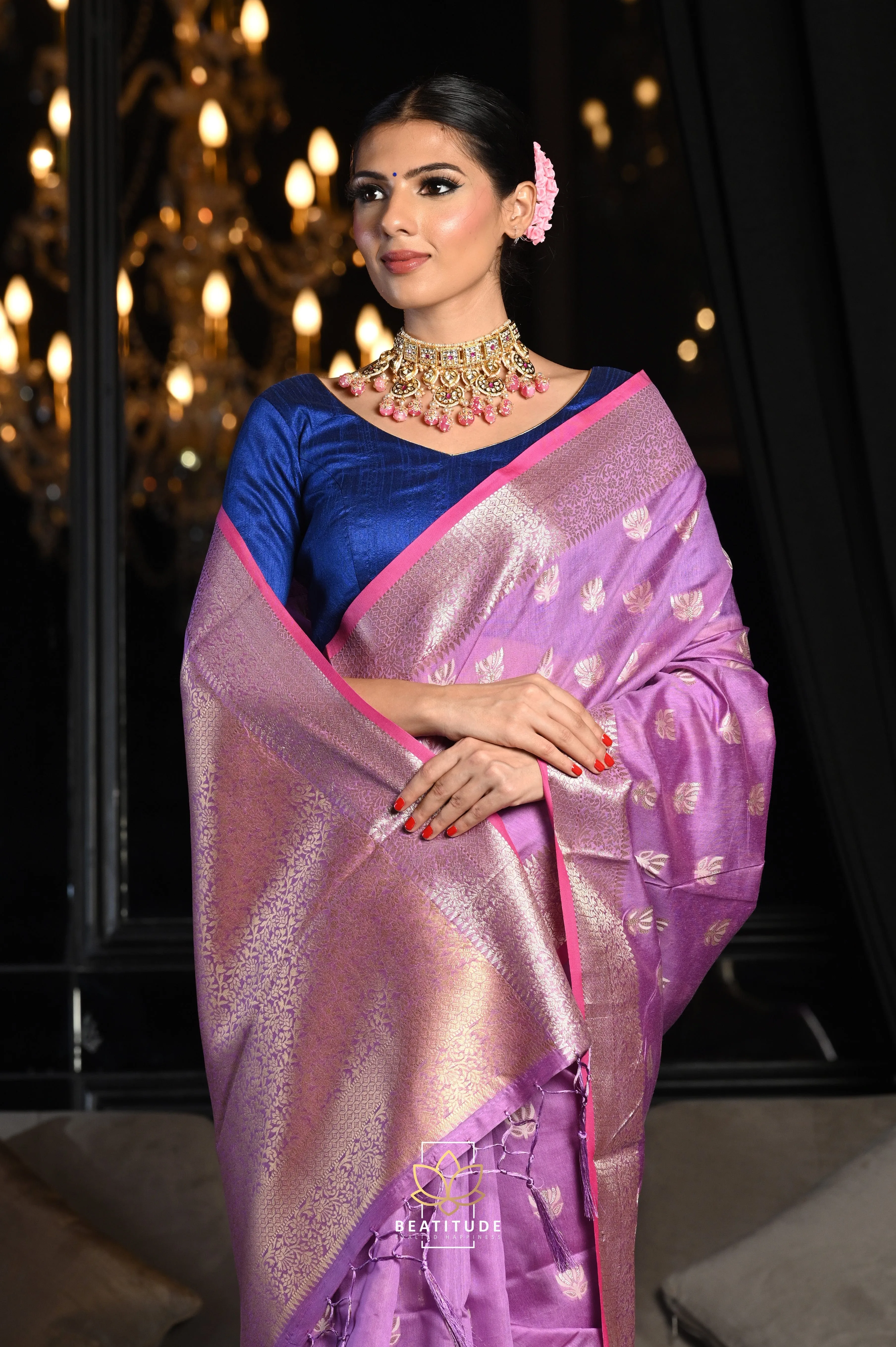 Mauve Woven Banarasi Soft Modal Silk Saree