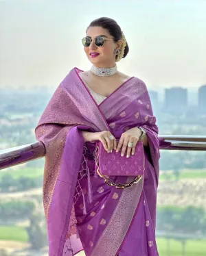 Mauve Woven Banarasi Soft Modal Silk Saree