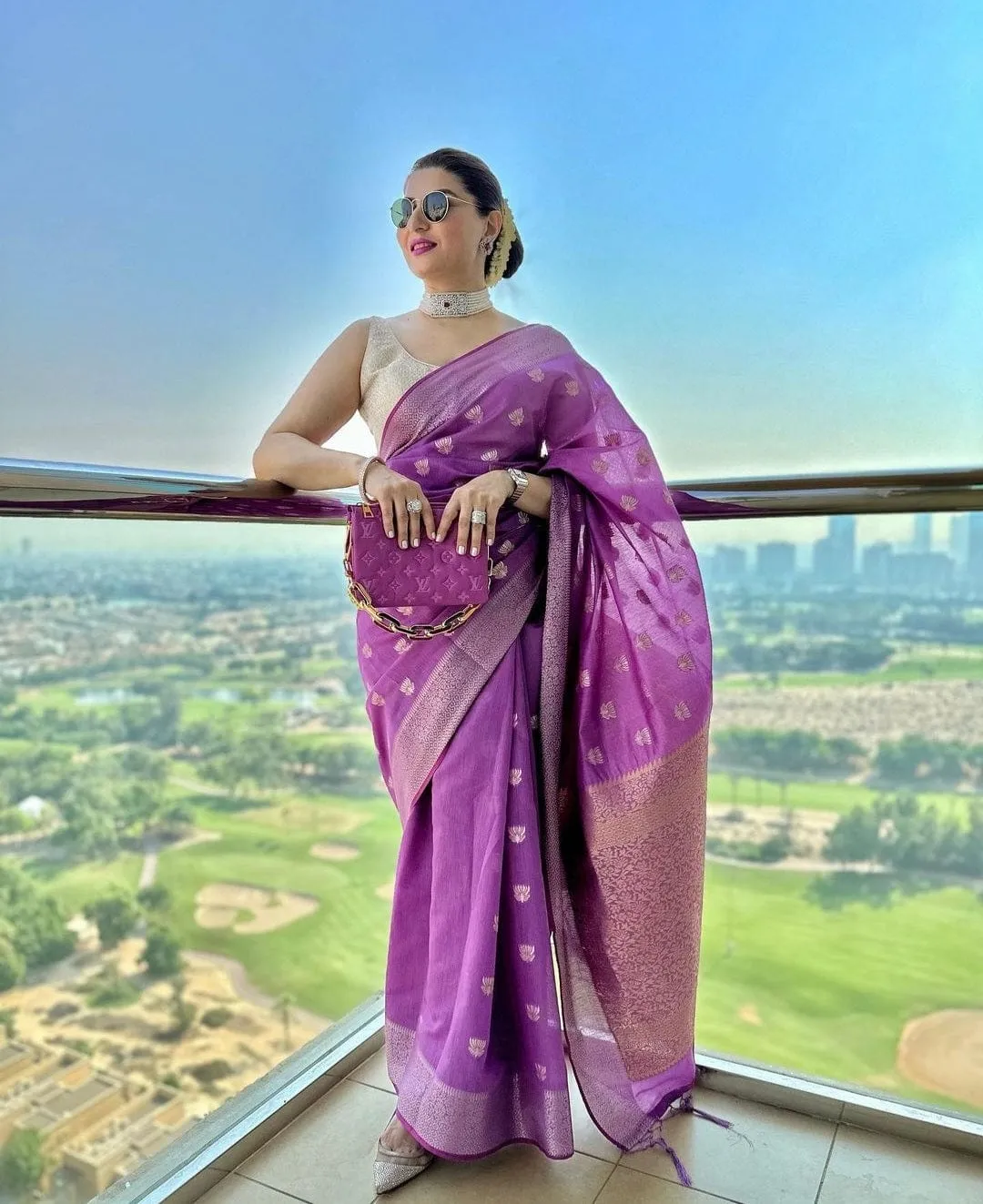 Mauve Woven Banarasi Soft Modal Silk Saree