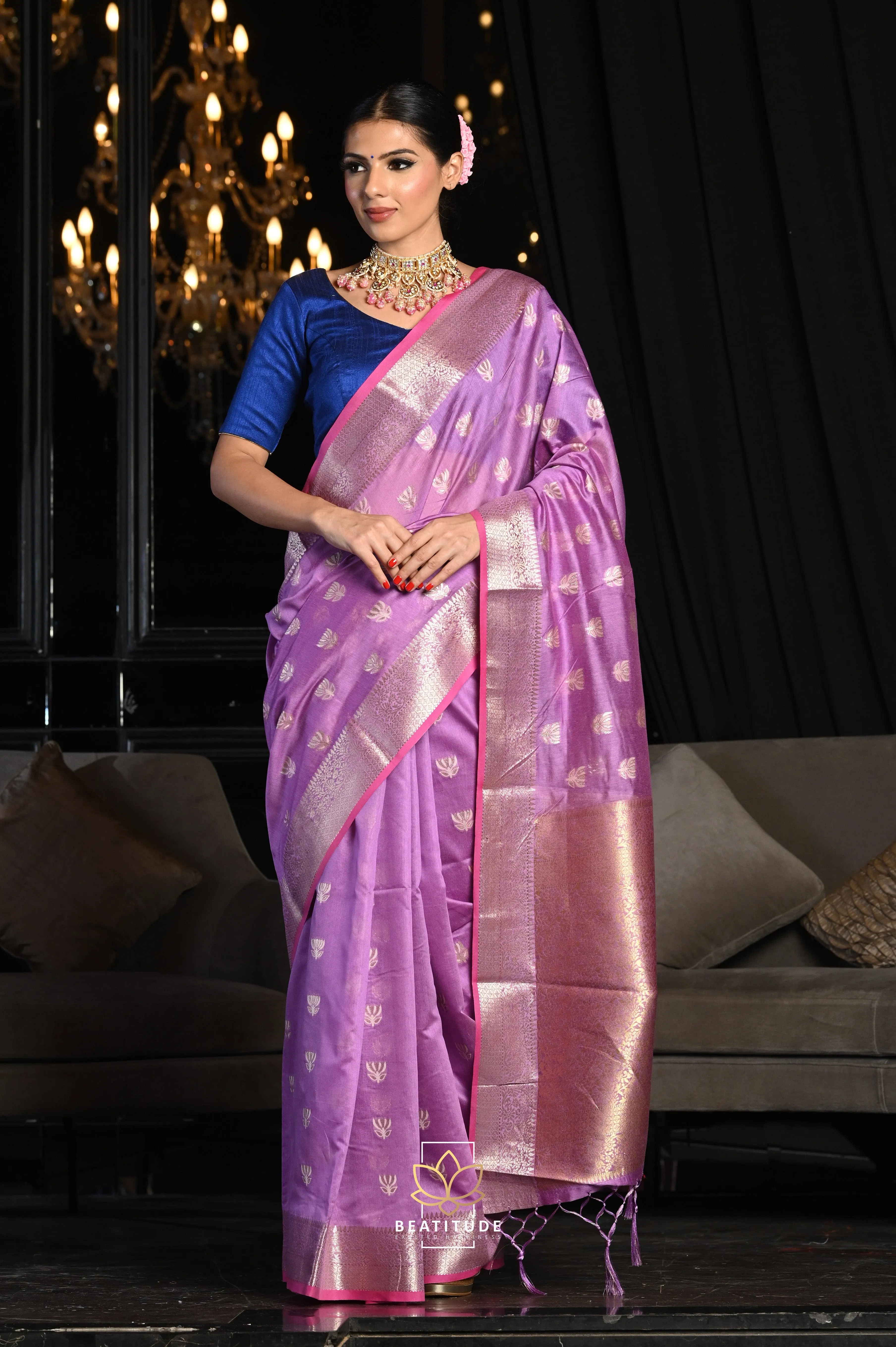 Mauve Woven Banarasi Soft Modal Silk Saree