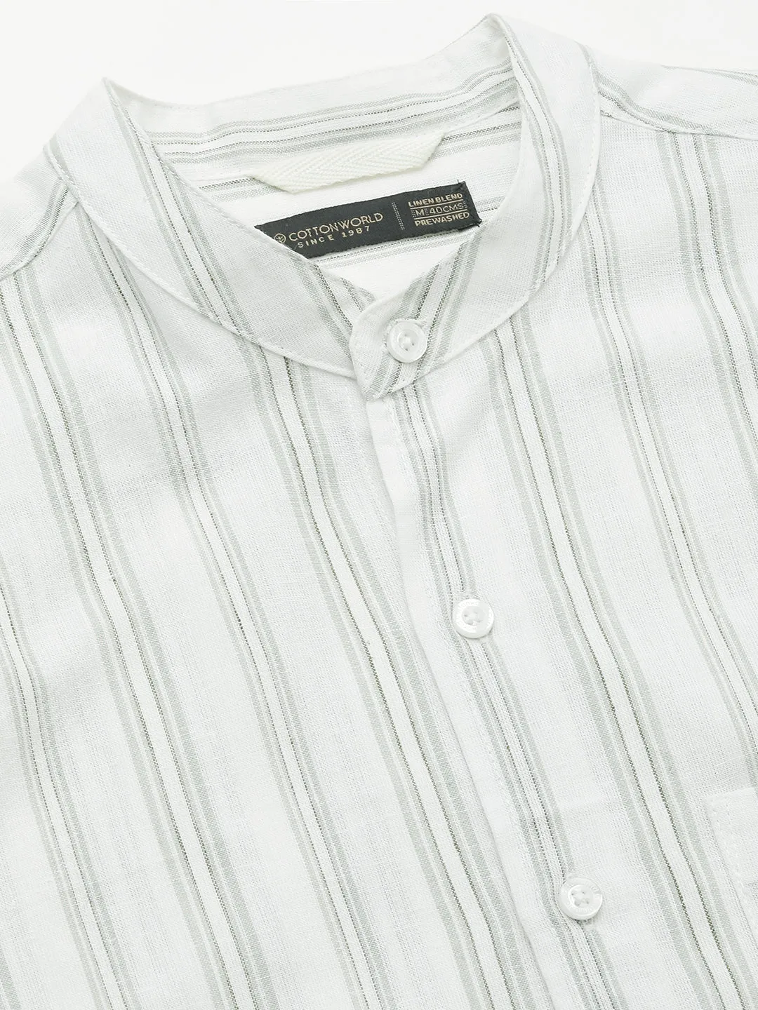 Men's Green Cotton Linen Regular Fit Striped Shirt