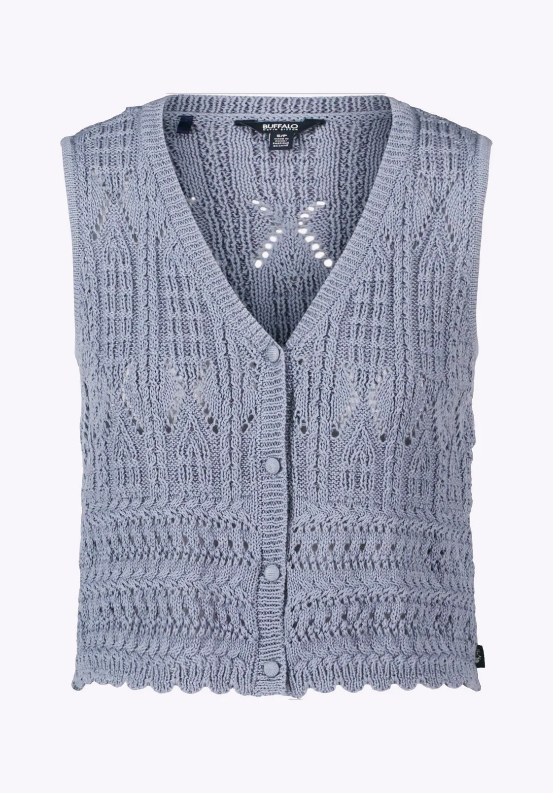 Merrybell Women's Pointelle Knit Button-Down Vest, Bleached Navy - SW0114P