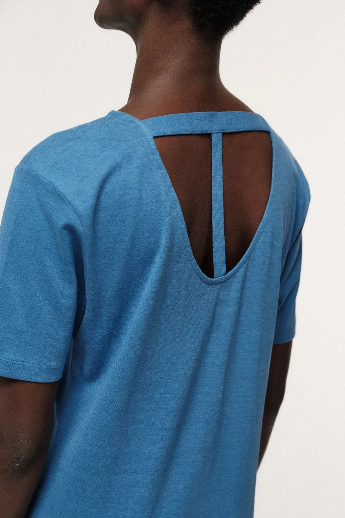 Mineral Blue Dress with Back Cutout Lanius