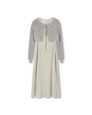 Minimal Girls Linen Jumper With Pointelle Cardigan Sage