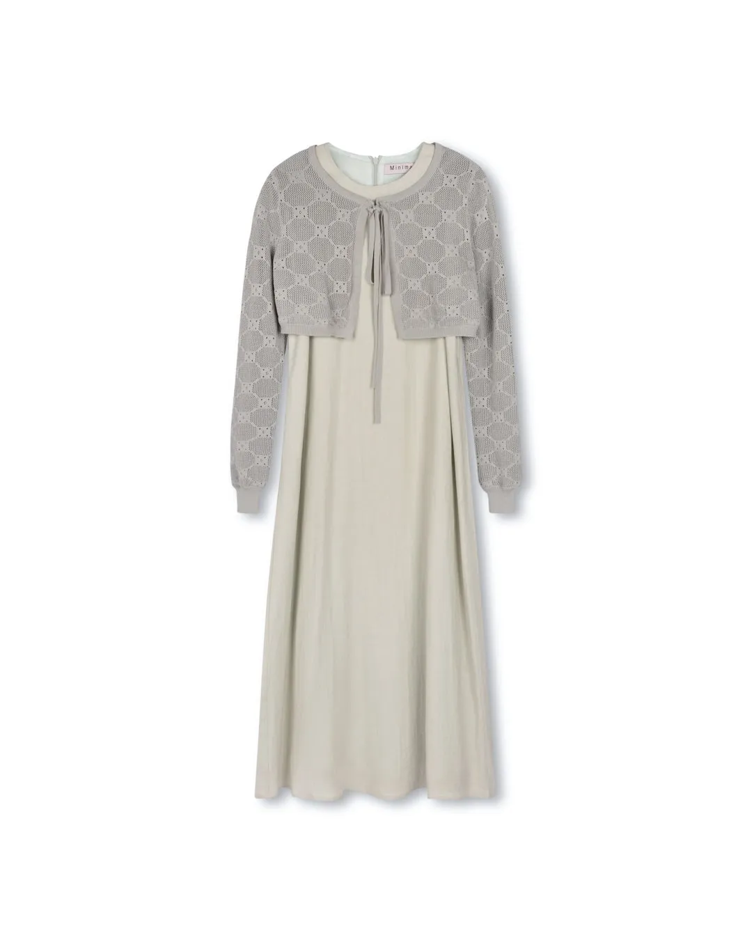Minimal Girls Linen Jumper With Pointelle Cardigan Sage