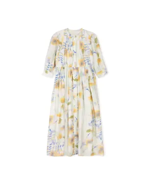 Minimal Paint Stroke Blouson Slv Midi Dress
