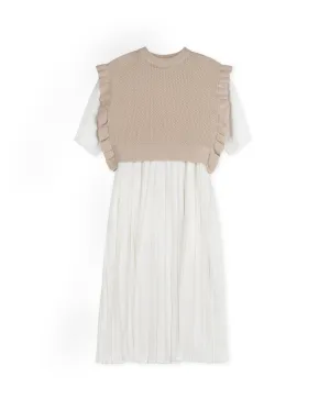 Minimal Pleated Dress w Pointelle Vest