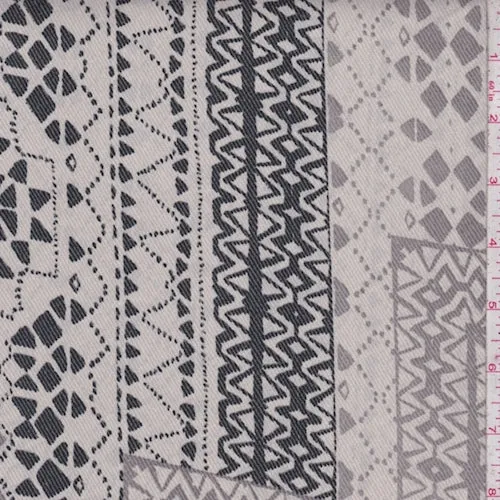 Misty Beige/Onyx Deco Tile Crepe Georgette Fabric