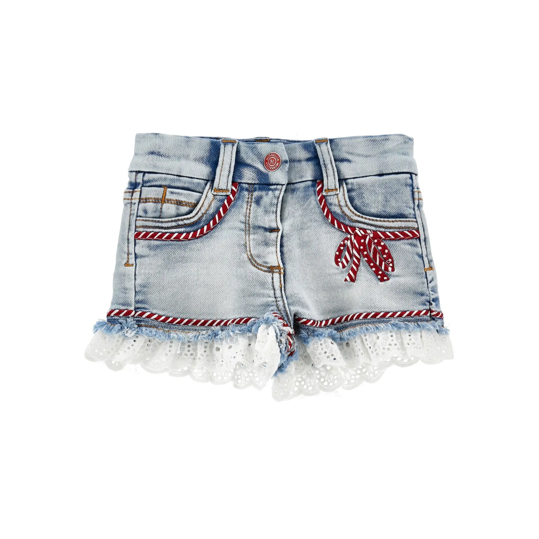 Monnalisa Girl's Sangallo Lace Denim Shorts