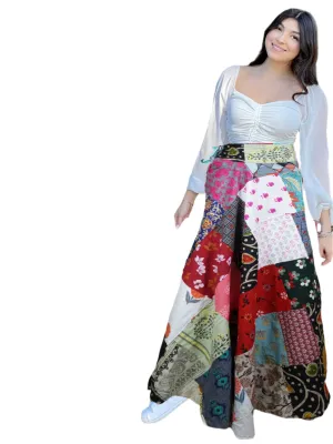 Multicolor Patchwork Long Skirt Boho Chic Summer Beach Wrap Skirt