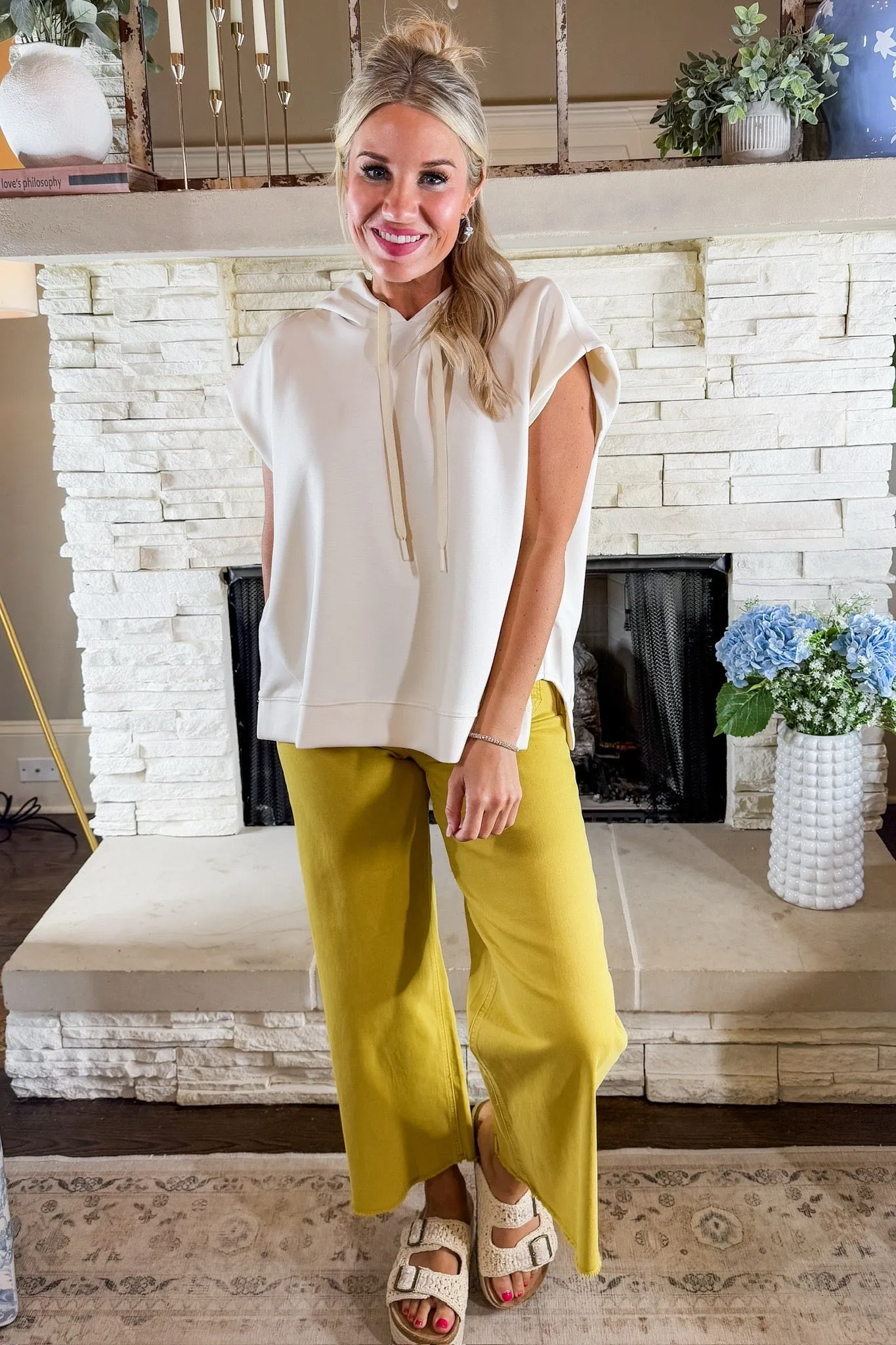 Mustard Yellow Super High Rise Patch Pocket Wide Leg Crop Mica Jeans