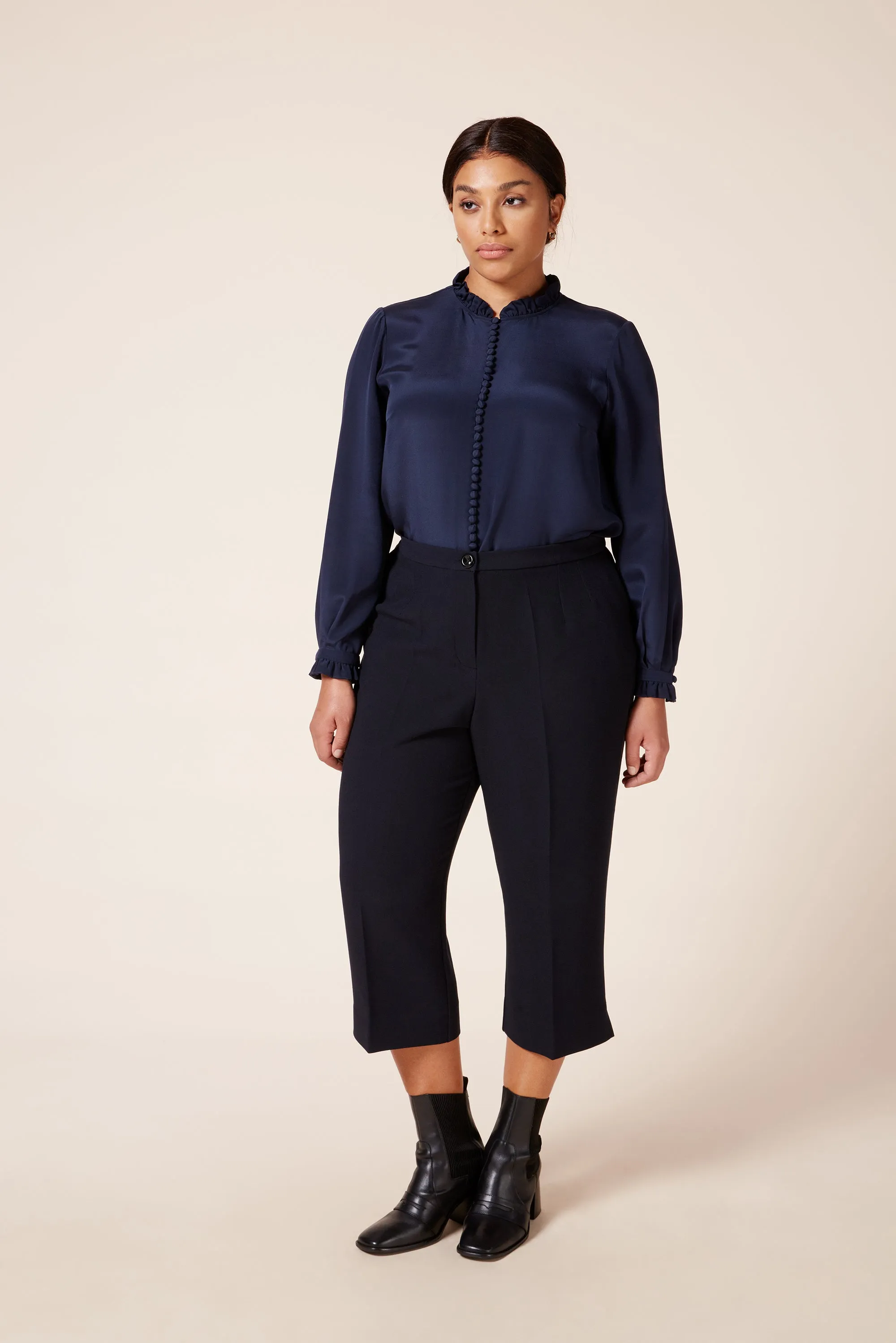 Navy Cropped Trousers