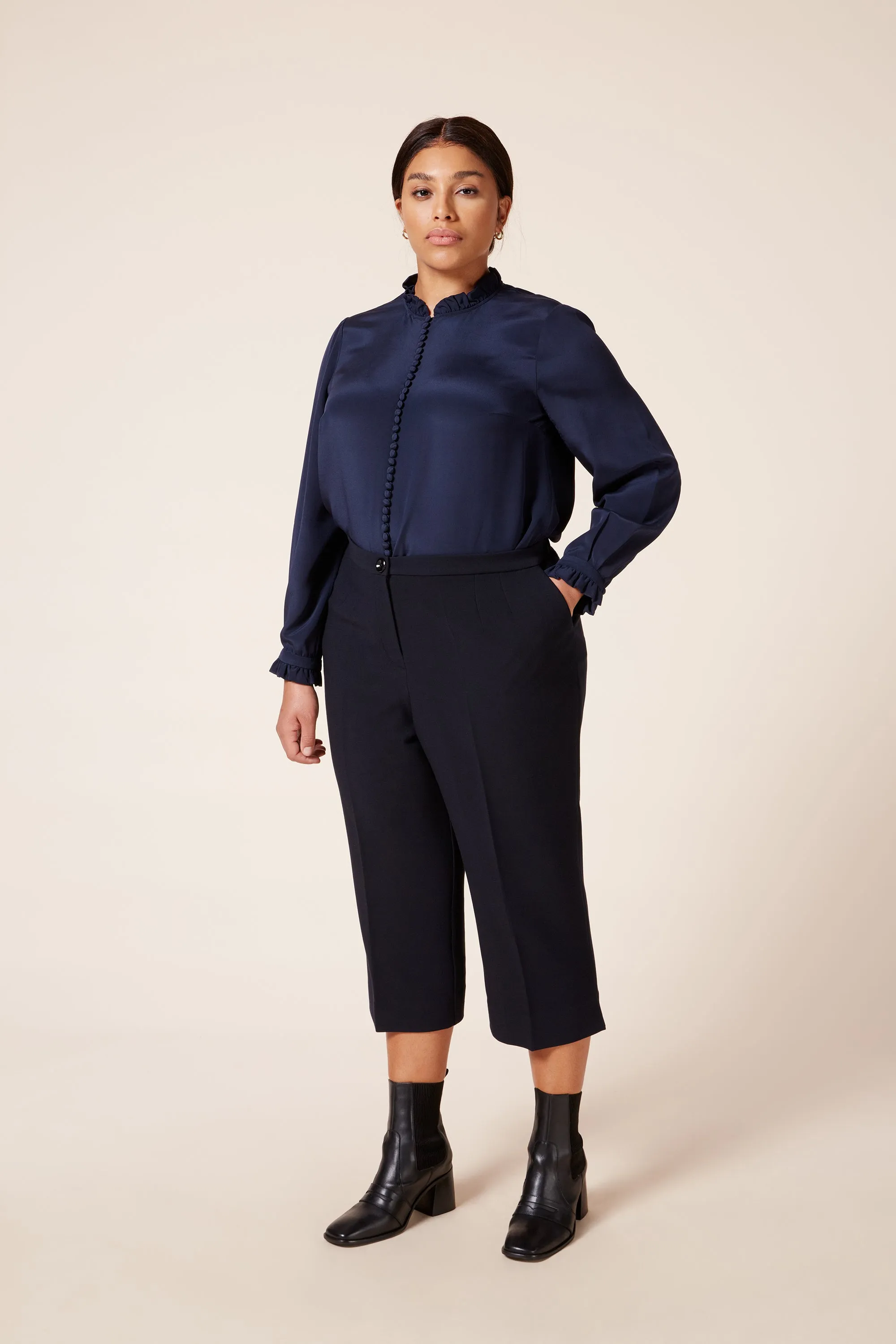 Navy Cropped Trousers