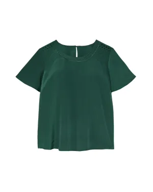 Nora Short Sleeve Embroidered Shoulder Top | Forest Green