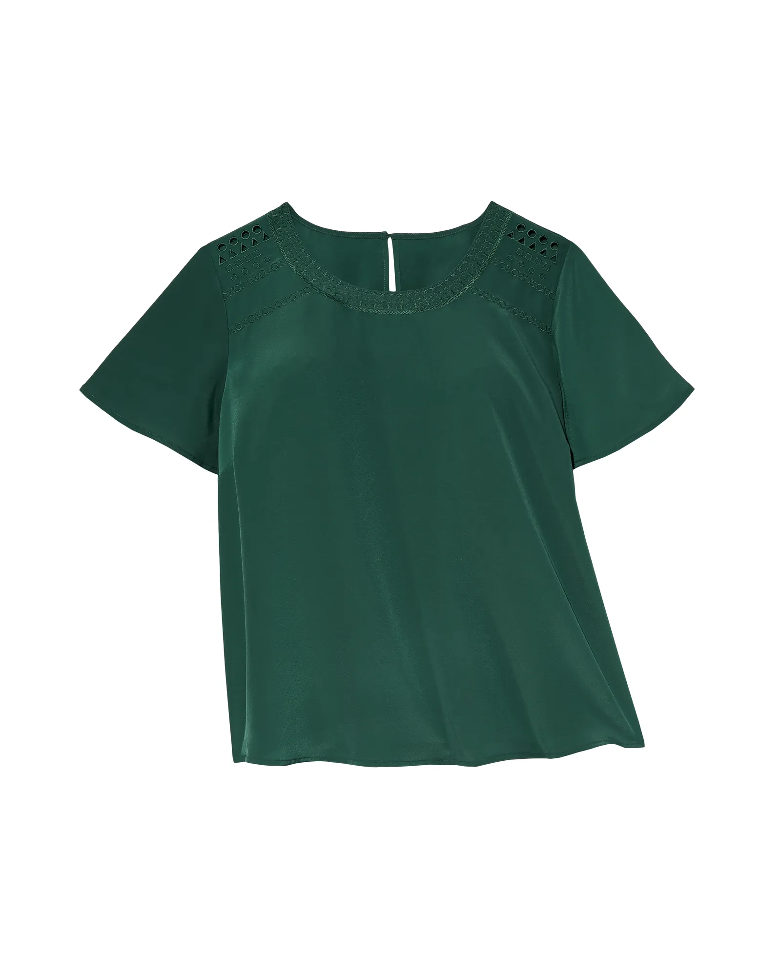 Nora Short Sleeve Embroidered Shoulder Top | Forest Green