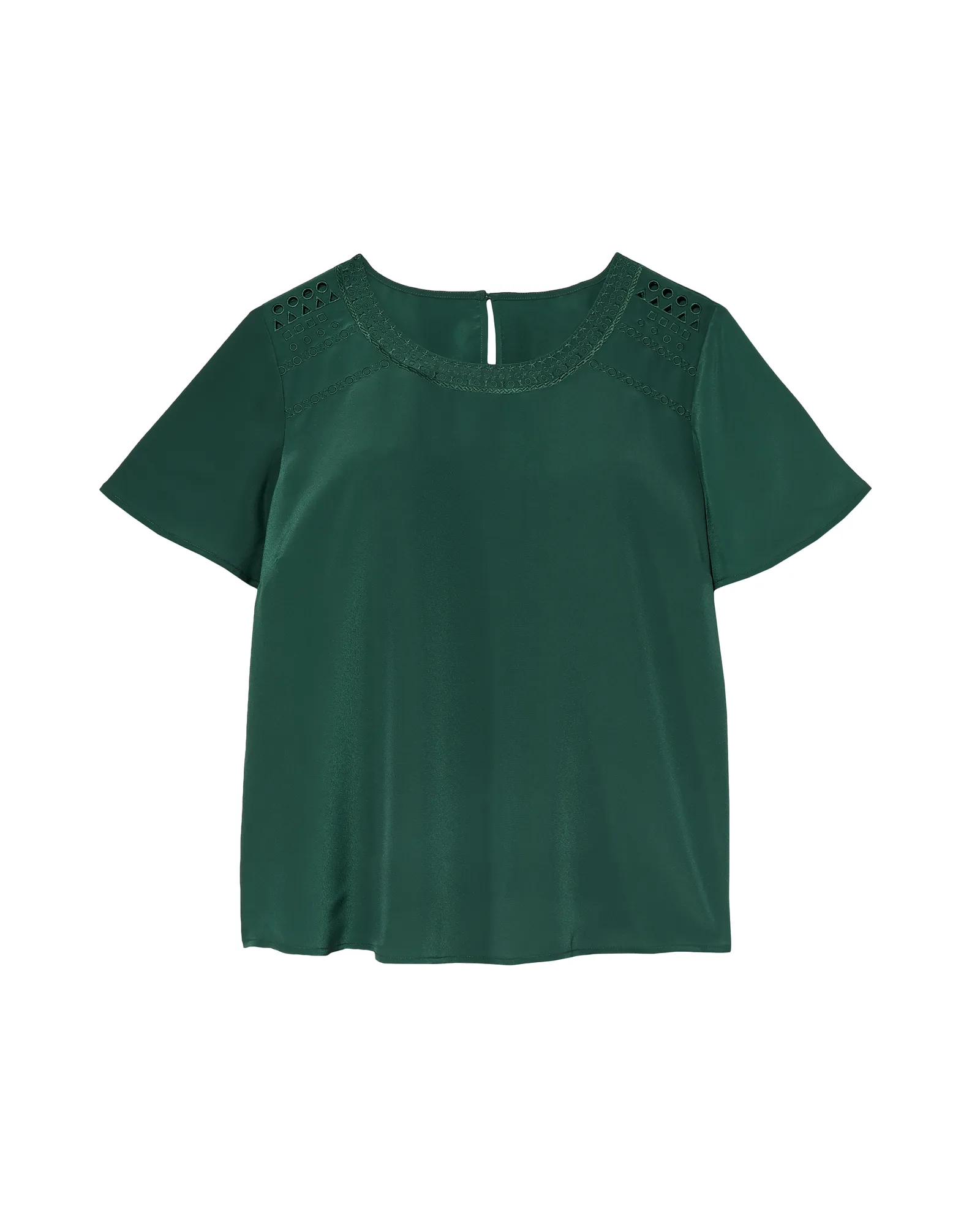 Nora Short Sleeve Embroidered Shoulder Top | Forest Green