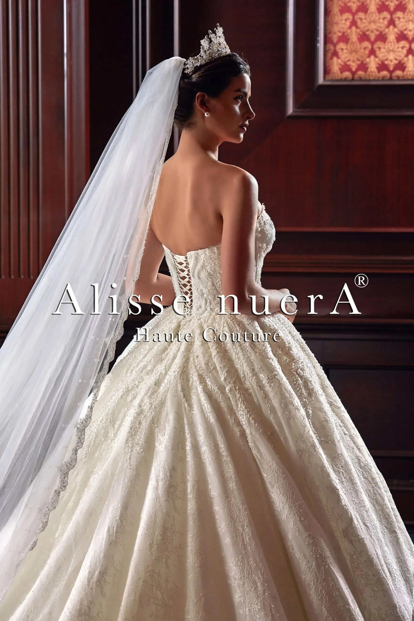 Off White Lace Wedding Gown with Long Lace Train