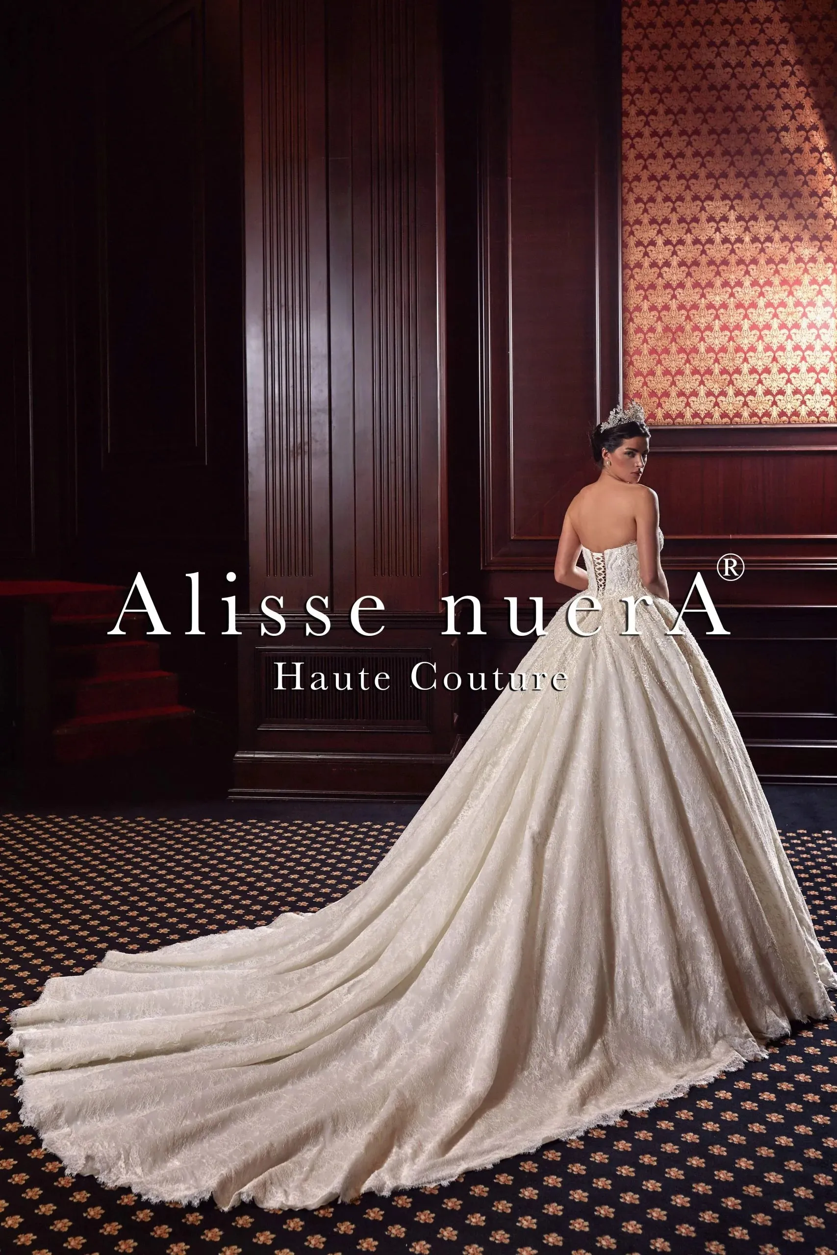 Off White Lace Wedding Gown with Long Lace Train