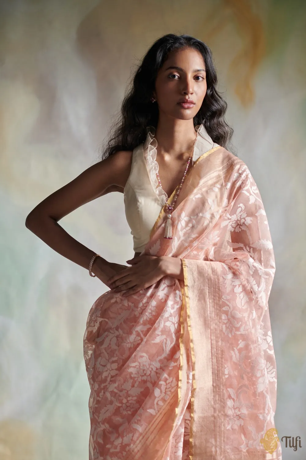 Off-White Pleated Organza Pure Silk Blouse