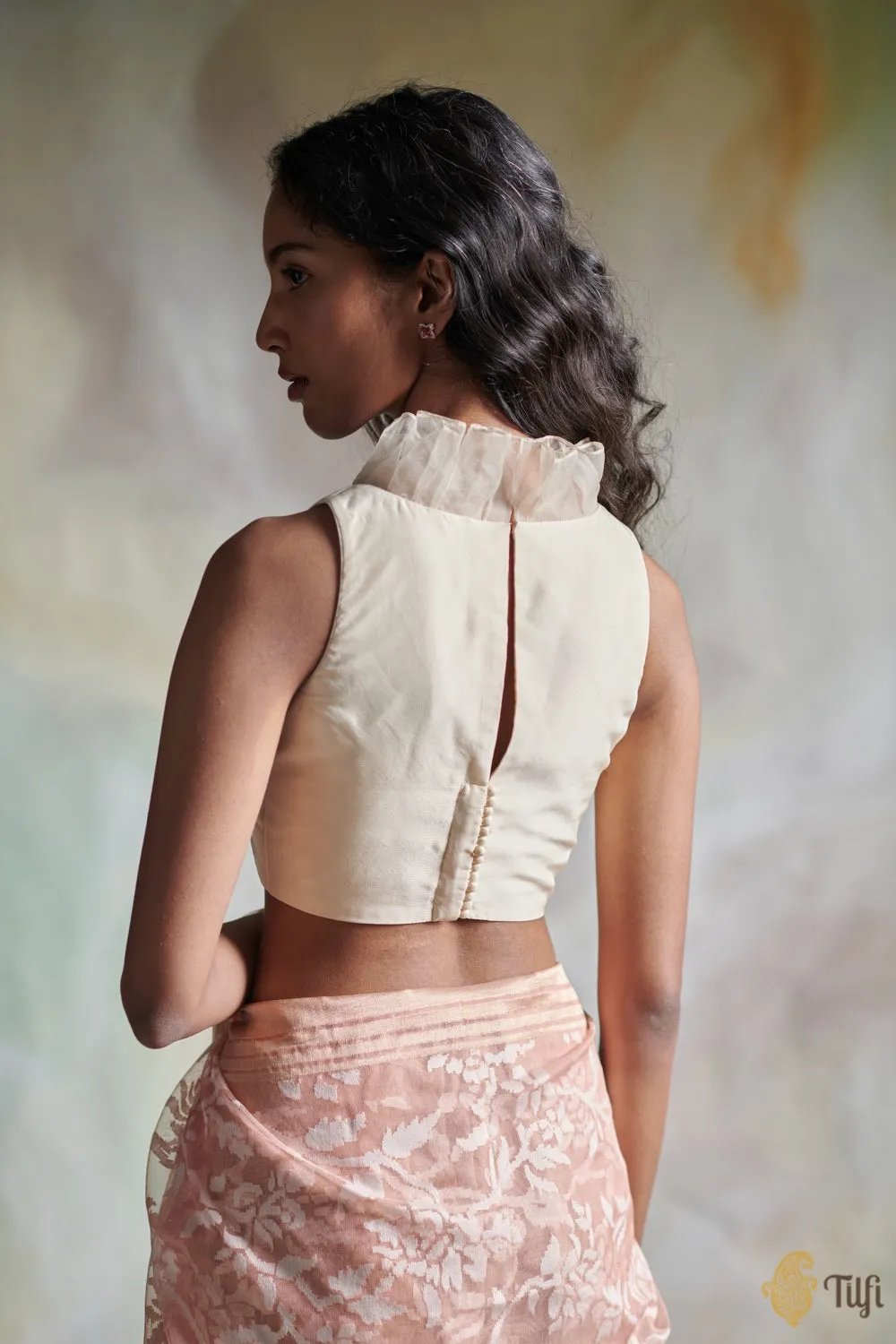 Off-White Pleated Organza Pure Silk Blouse