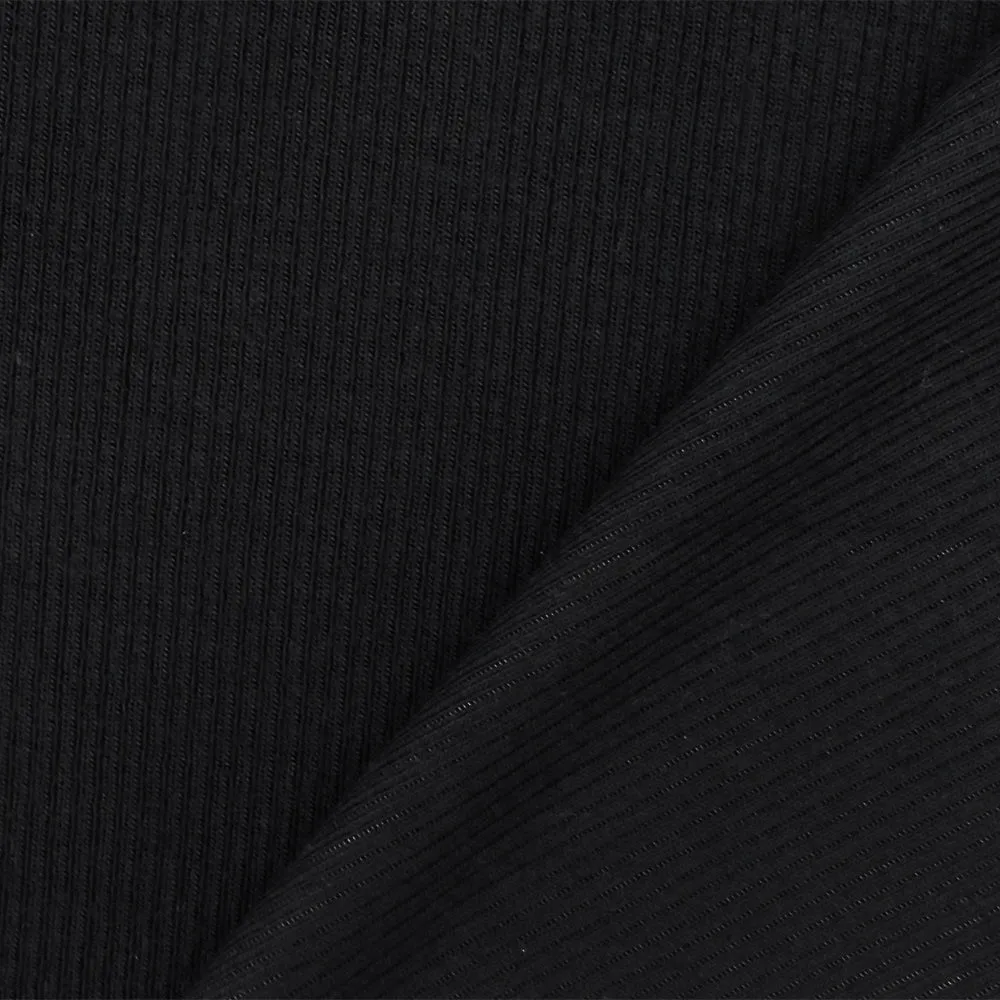 Oil Black Solid Stretch Rayon Rib Knit Fabric