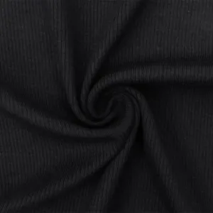 Oil Black Solid Stretch Rayon Rib Knit Fabric