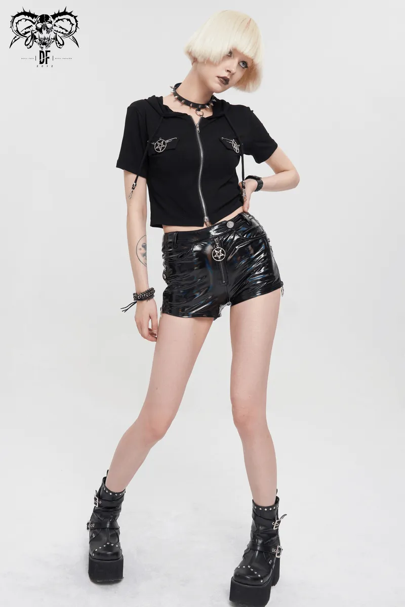 Pentagram Stylish Faux Leather Shorts for Punk Women