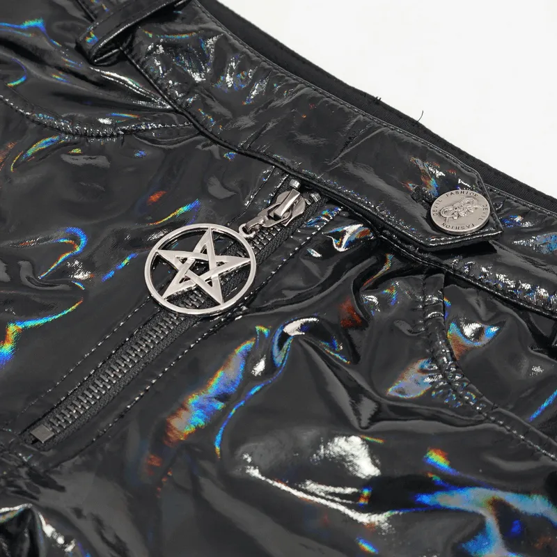 Pentagram Stylish Faux Leather Shorts for Punk Women