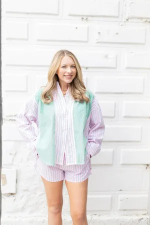 Pink & Green Stripe Pajama Shorts