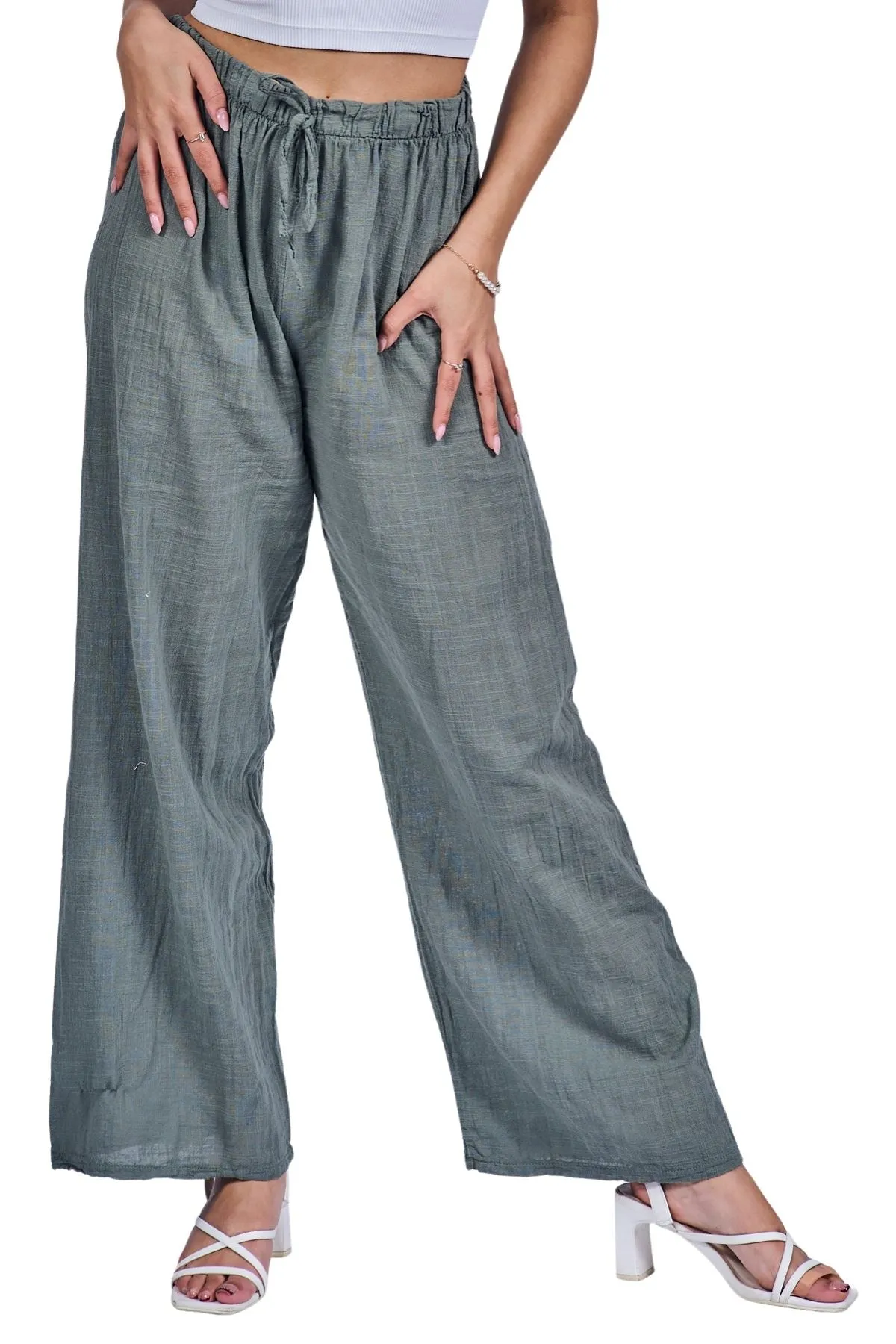 Plain Drawstring Cotton Trousers