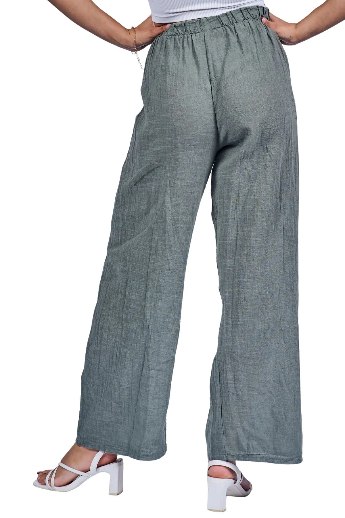 Plain Drawstring Cotton Trousers