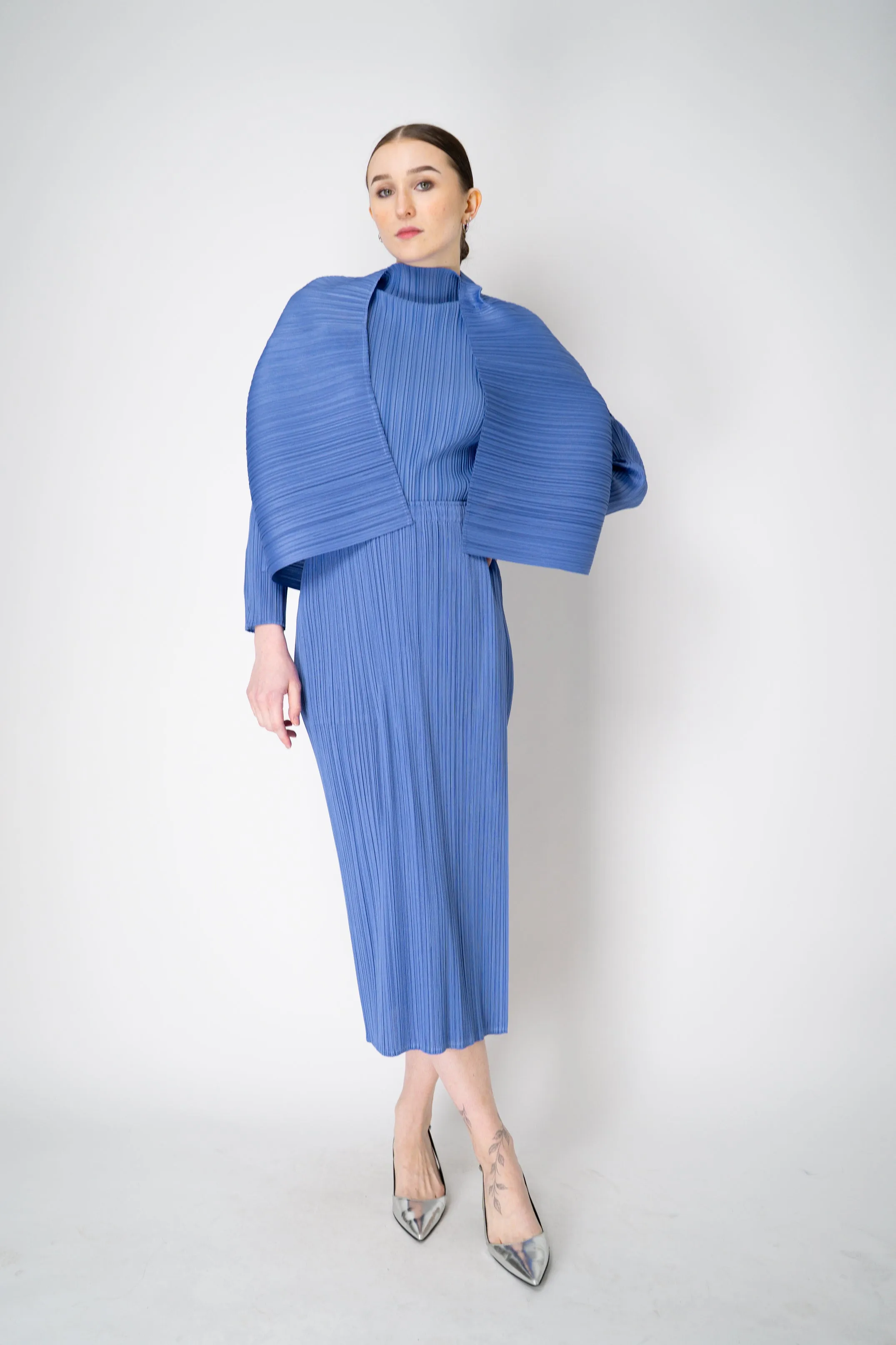Pleats Please Issey Miyake Soft Pleats Turtleneck T-Shirt in Periwinkle