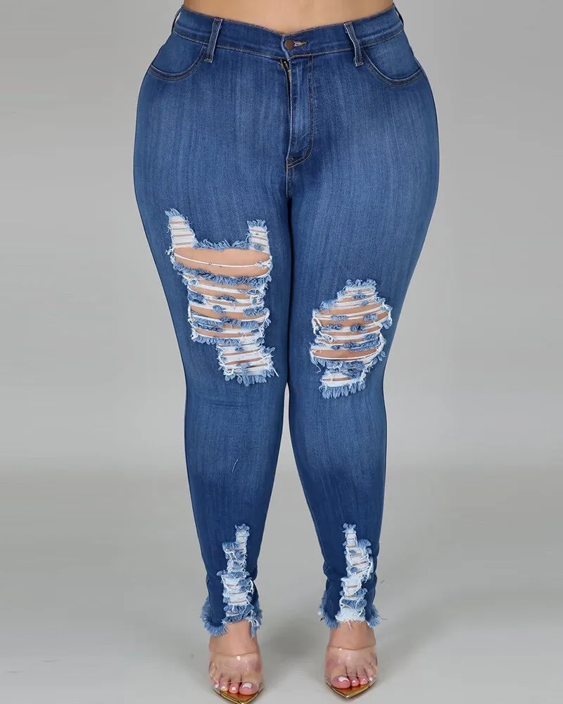Plus Distressed Jeans