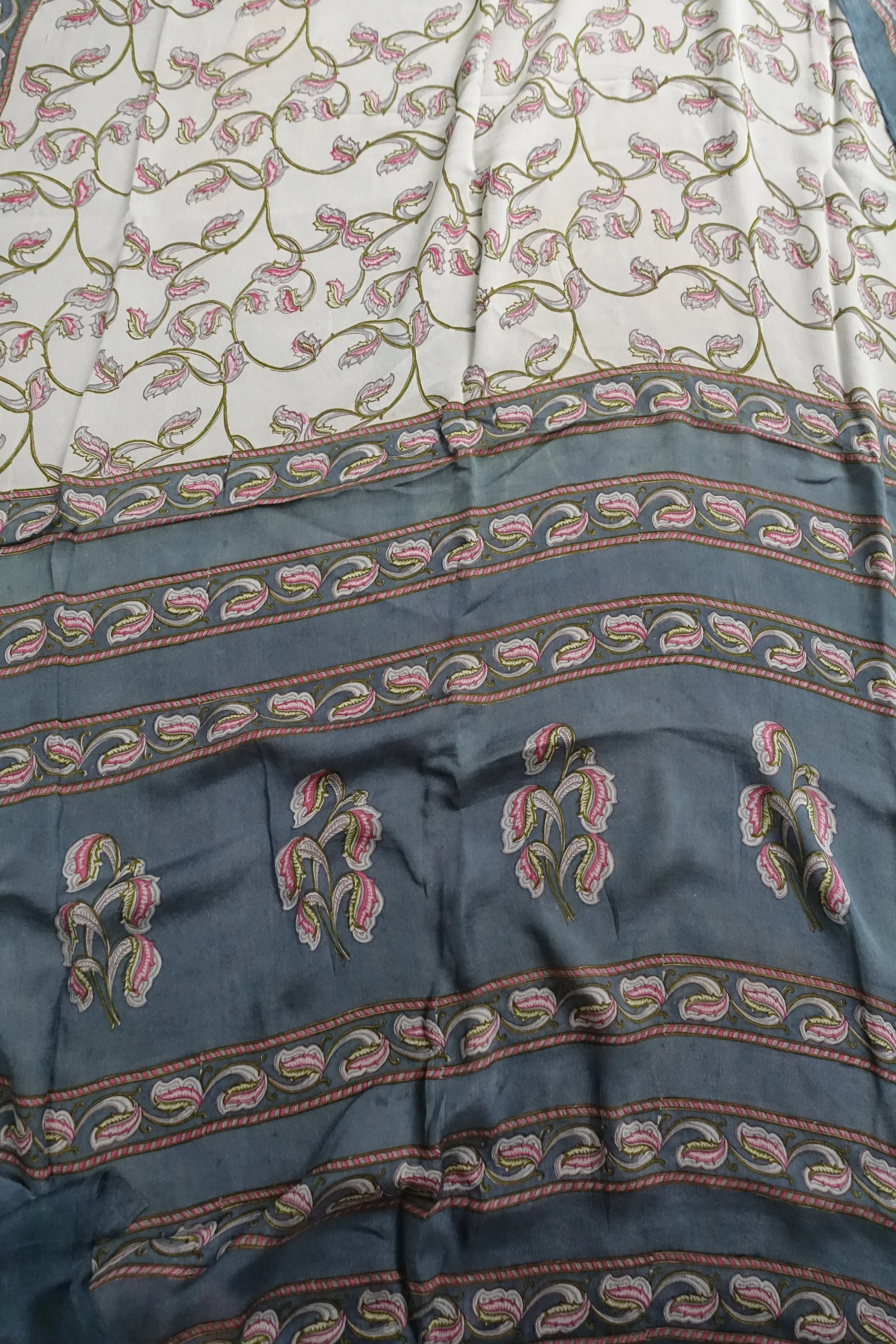 Printed Fine Silk Vintage Printed Sari - Preloved