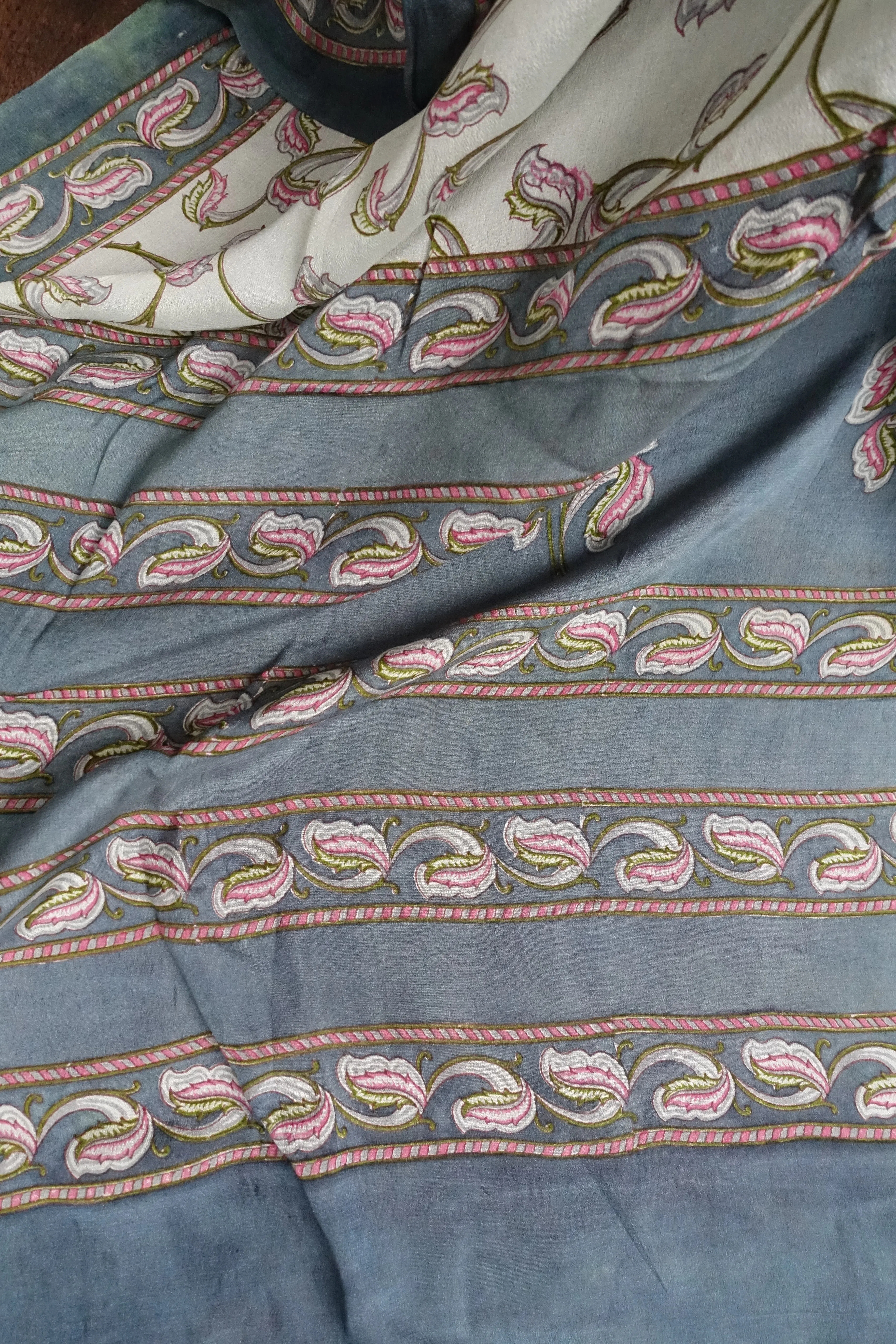 Printed Fine Silk Vintage Printed Sari - Preloved