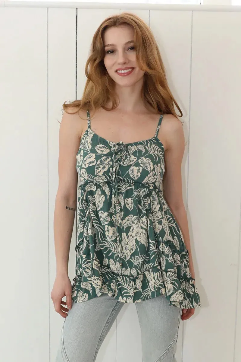 Printed Tank Top with Ruffle Detail