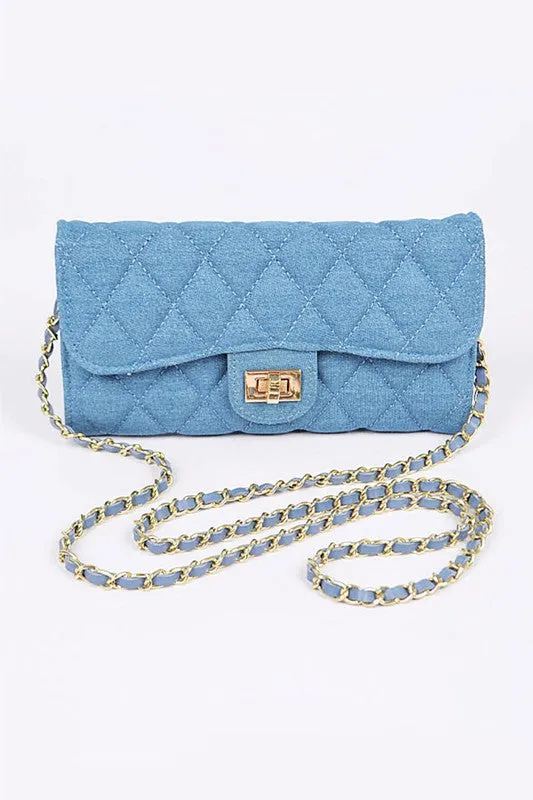 Quilted Denim Chain Wallet