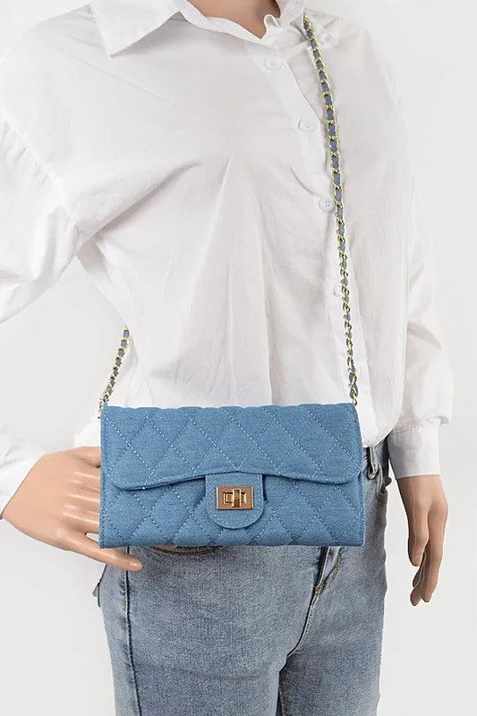 Quilted Denim Chain Wallet